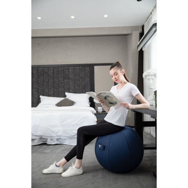 Sitting Ball Chair for Office and Home, Pilates Exercise Yoga Ball with Cover for Balance, Stability and Fitness, Ergonomic Posture Exercise Ball Seat with Handle and Pump, Dark Blue