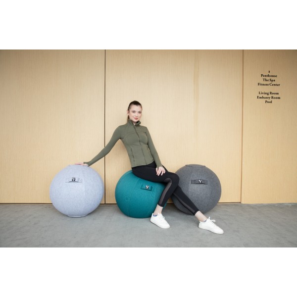 Sitting Ball Chair for Office and Home, Pilates Exercise Yoga Ball with Cover for Balance, Stability and Fitness, Ergonomic Posture Exercise Ball Seat with Handle and Pump, Gray