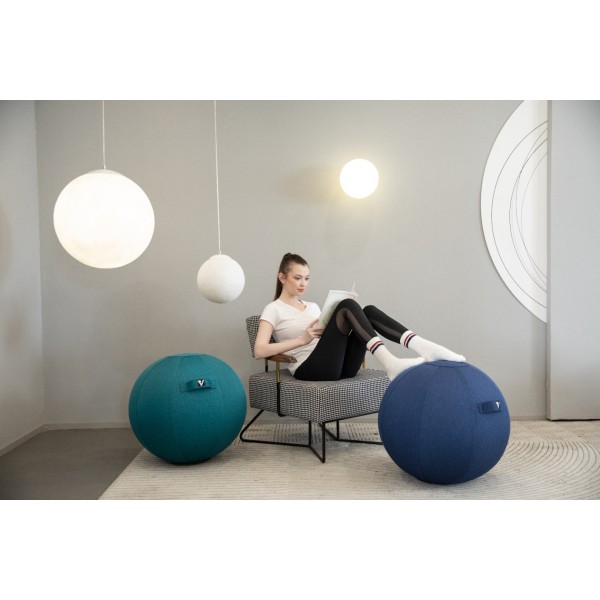 Sitting Ball Chair for Office and Home, Pilates Exercise Yoga Ball with Cover for Balance, Stability and Fitness, Ergonomic Posture Exercise Ball Seat with Handle and Pump, Dark Blue